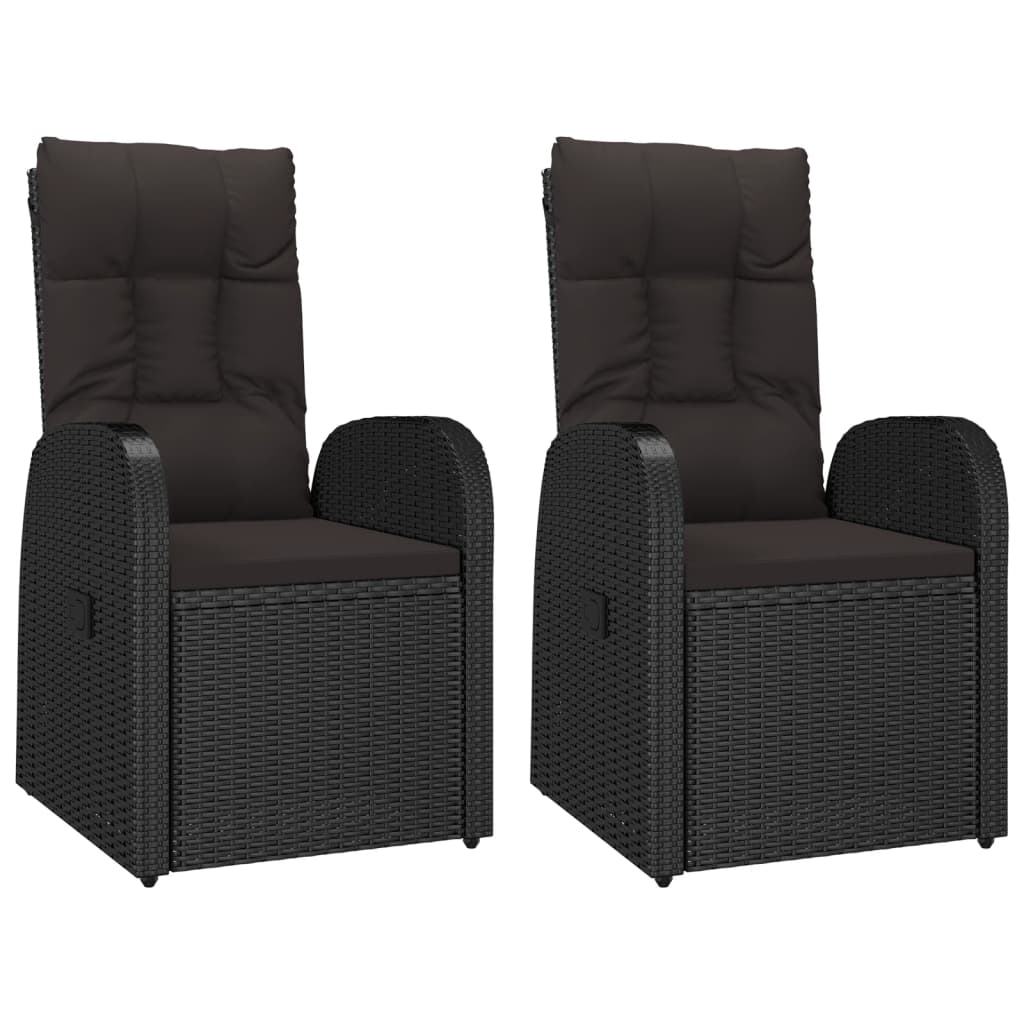 vidaXL Reclining Garden Chairs with Cushions 2 pcs Black Poly Rattan