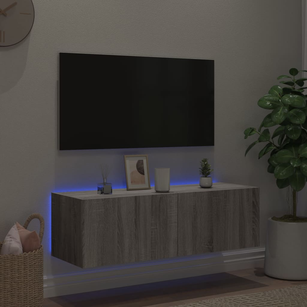 vidaXL TV Wall Cabinet with LED Lights Grey Sonoma 100x35x31 cm