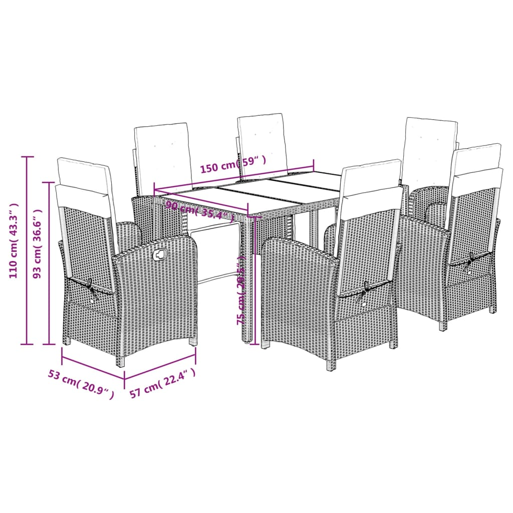 vidaXL 7 Piece Garden Dining Set with Cushions Black Poly Rattan