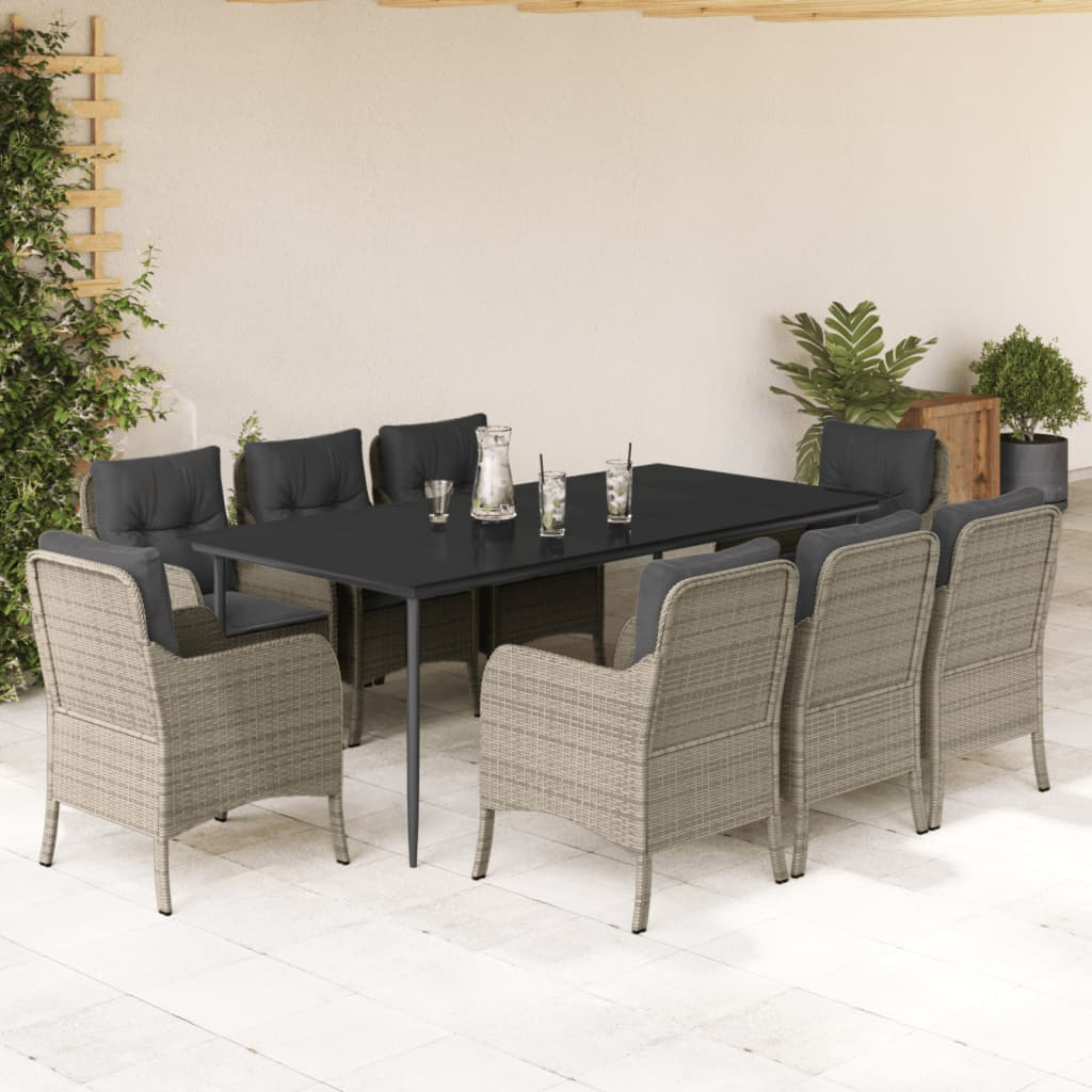 vidaXL 9 Piece Garden Dining Set with Cushions Light Grey Poly Rattan