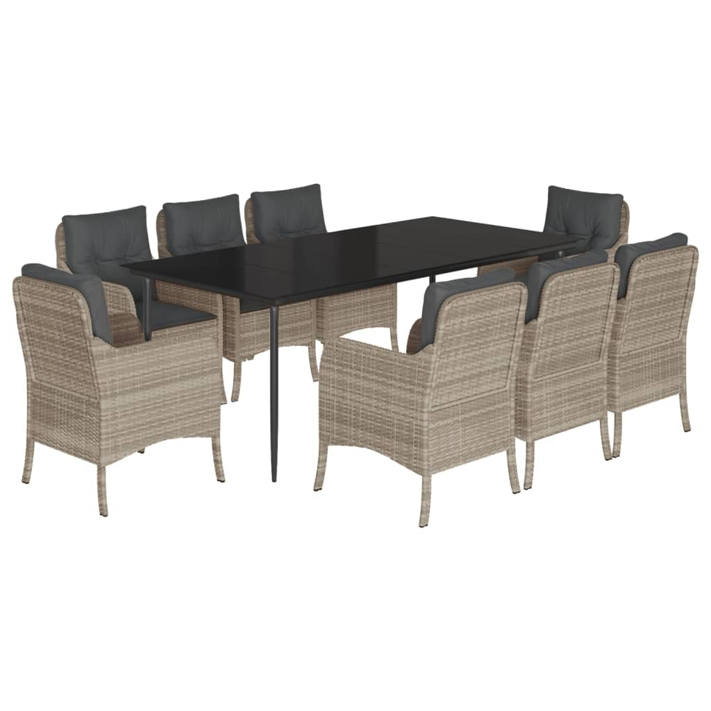 vidaXL 9 Piece Garden Dining Set with Cushions Light Grey Poly Rattan