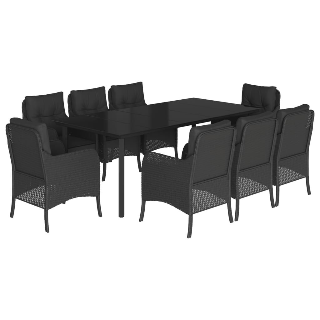 vidaXL 9 Piece Garden Dining Set with Cushions Black Poly Rattan