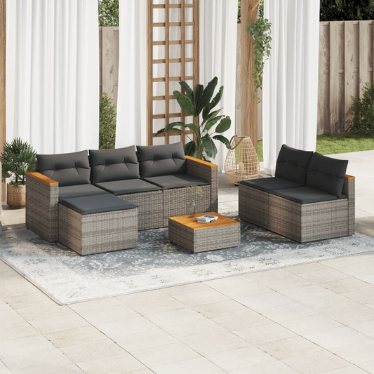 vidaXL 5 Piece Garden Sofa Set with Cushions Grey Poly Rattan Acacia