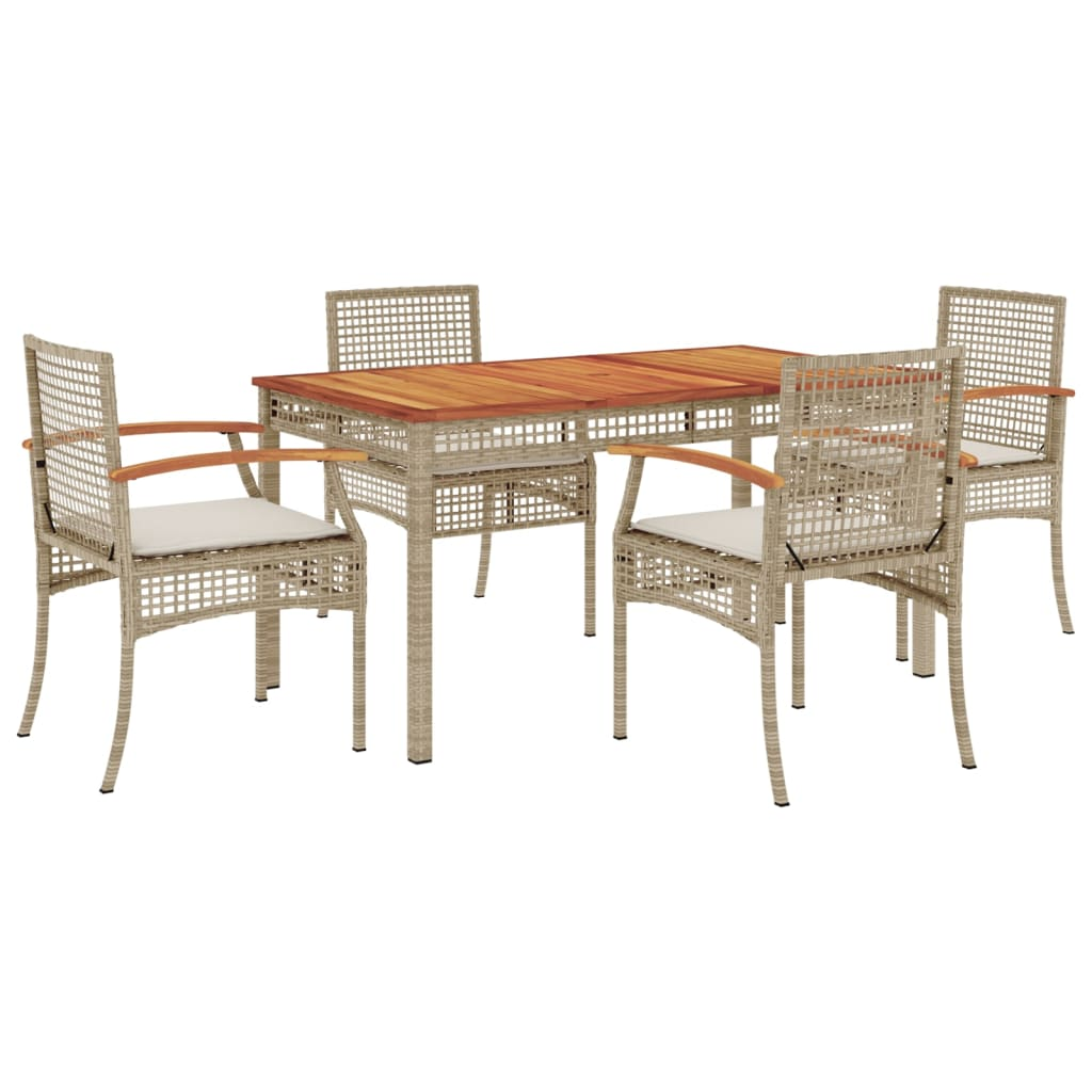 vidaXL 5 Piece Garden Dining Set with Cushions Beige Poly Rattan