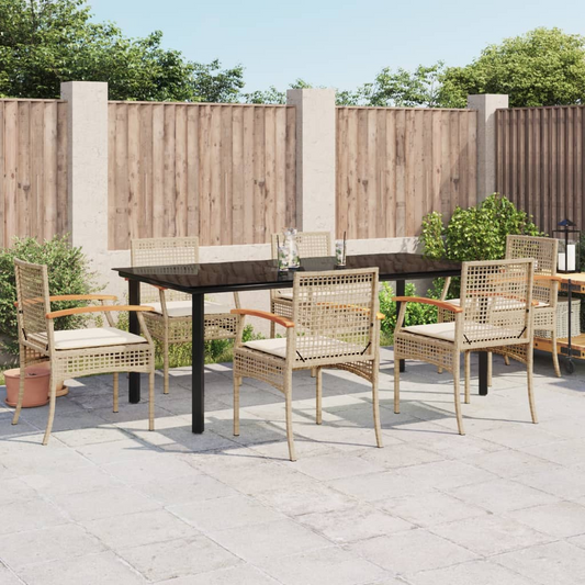 vidaXL 7 Piece Garden Dining Set with Cushions Beige Poly Rattan