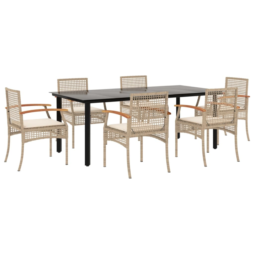 vidaXL 7 Piece Garden Dining Set with Cushions Beige Poly Rattan