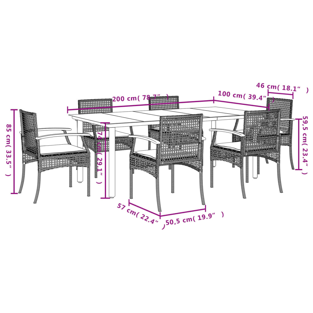 vidaXL 7 Piece Garden Dining Set with Cushions Beige Poly Rattan