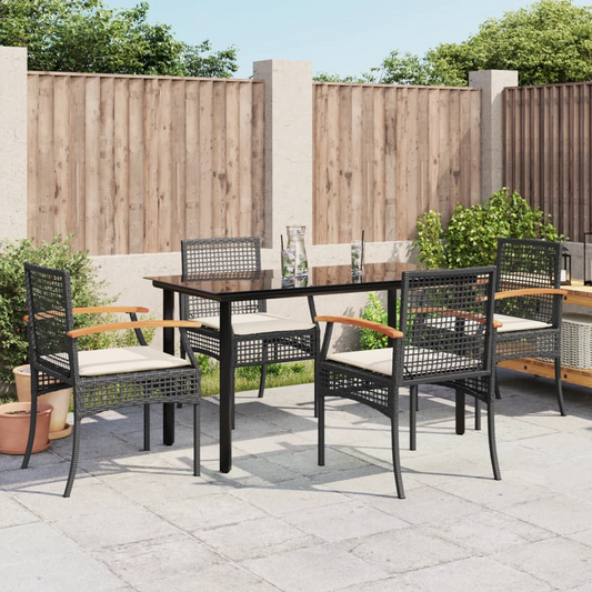 vidaXL 5 Piece Garden Dining Set with Cushions Black Poly Rattan