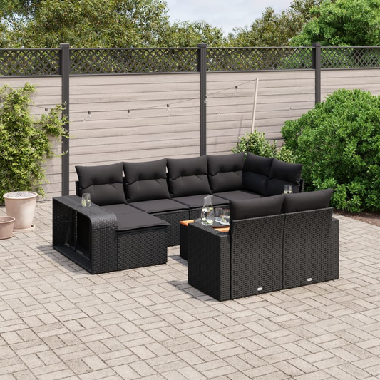 vidaXL 11 Piece Garden Sofa Set with Cushions Black Poly Rattan