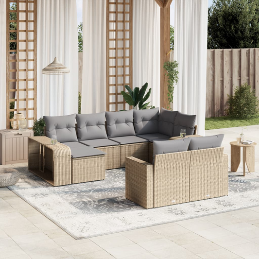 vidaXL 10 Piece Garden Sofa Set with Cushions Beige Poly Rattan