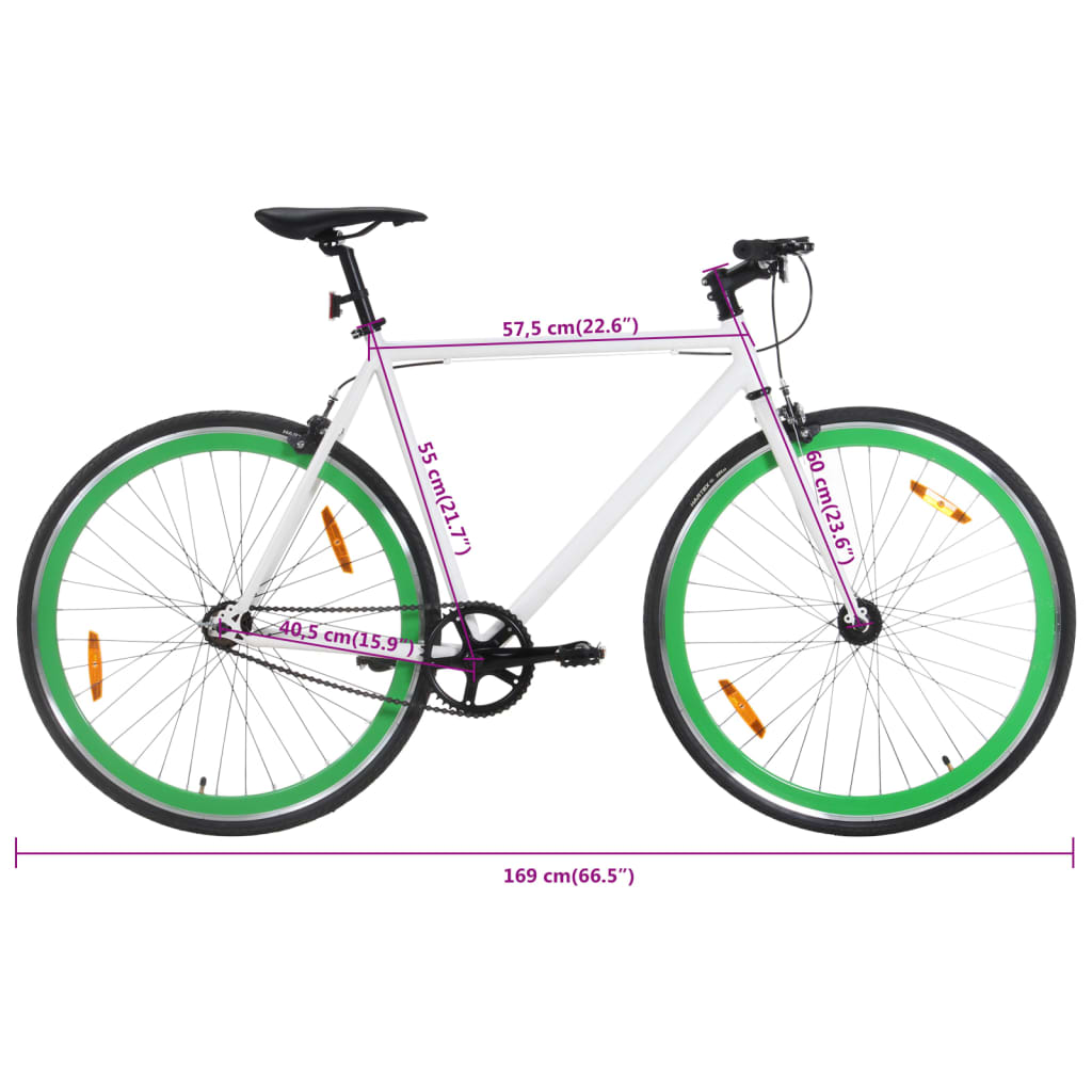 vidaXL Fixed Gear Bike White and Green 700c 55 cm