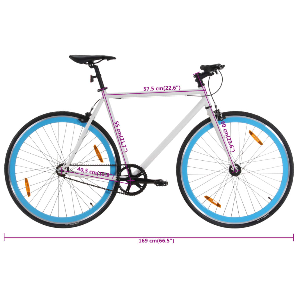 vidaXL Fixed Gear Bike White and Blue 700c 55 cm