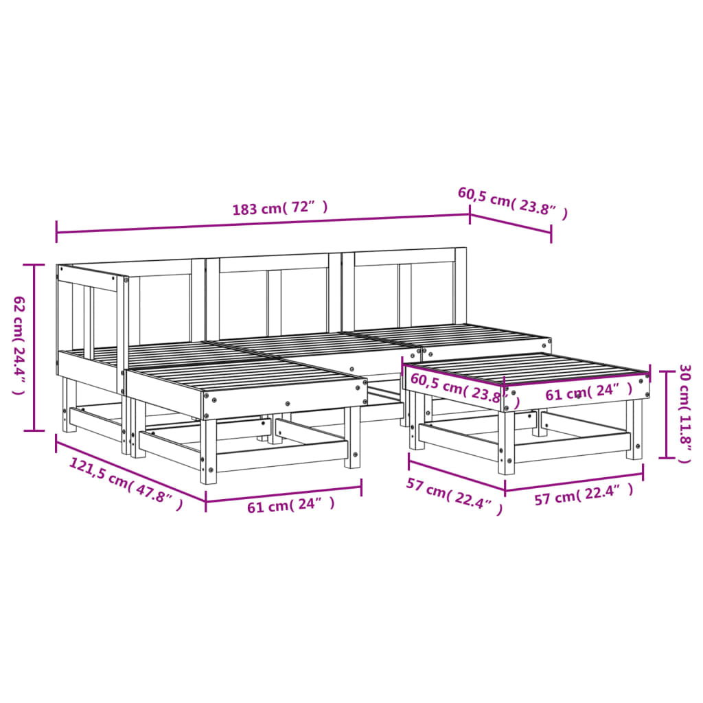 vidaXL 5 Piece Garden Lounge Set Grey Solid Wood Pine