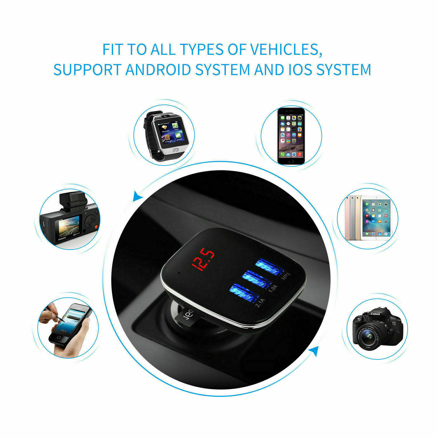 Car Kit Handsfree LCD MP3 Player Radio FM Transmitter Wireless Bluetooth USB/SD