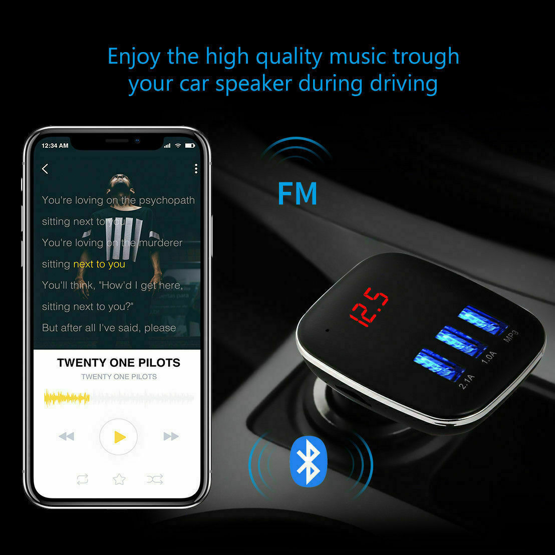 Car Kit Handsfree LCD MP3 Player Radio FM Transmitter Wireless Bluetooth USB/SD